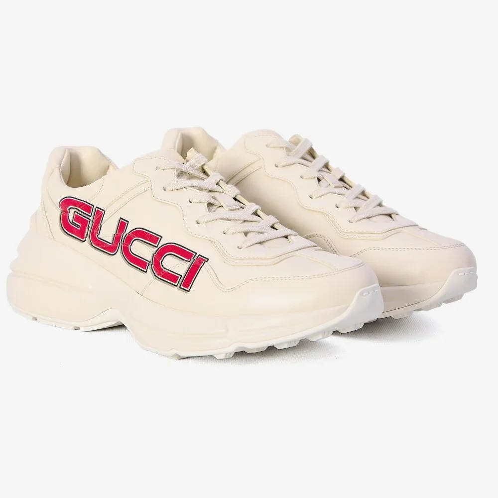 NEW GUCCI Rhyton Ivory Demetra Leather Sneakers Men’s G 8.5 / US 9 Authentic